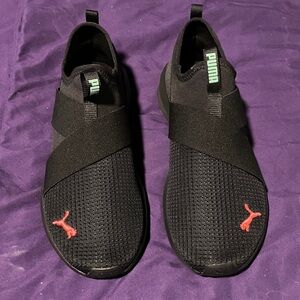 Puma Women’s Black and Red Athletic Slip-Ons